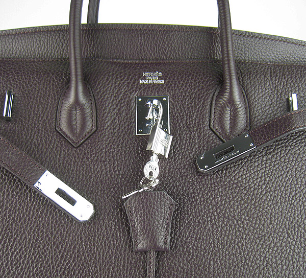 High Quality Fake Hermes 35CM Embossed Veins Leather Bag Dark Coffee 6089 - Click Image to Close